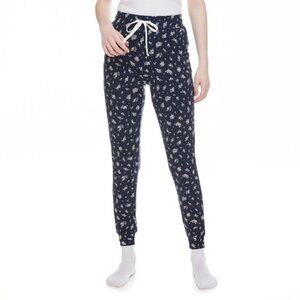 3/$20 No Boundaries Jogger Pajama Lounge Pants Drawstring Navy Floral Pull On